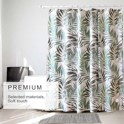 TIKABC Shower Curtain Liner, White Flower 4G PEVA Shower Liner, Plastic Waterproof Shower Curtains, 72x72 inch with Grommet Holes 3 Magnetic Weights - color: Bamboo Leaf