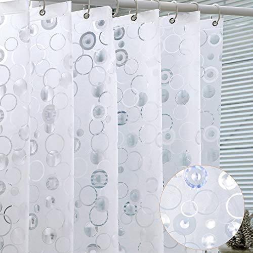 WELTRXE EVA 8G Bathroom Shower Curtain Liner, 72x72 Inch 3D Frosted Bubble Heavy Duty Waterproof Shower Curtain Liner with Magnets Thick Plastic Shower Curtains, 12 Hooks - color: Clear - Annular Patterns