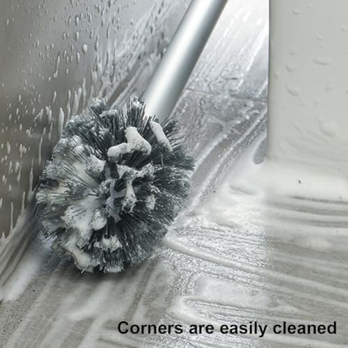 Toilet Bowl Brush and Holder,Toilet Brush with Crevice Cleaning Brushes,No Dead Corner Clean Wall Mounted Compact Toilets Brushes Set,Durable Bristles for Bathroom,RV(White Grey)