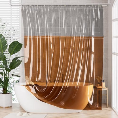 AmazerBath 100% EVA Shower Curtain Liner, 72 x 72 Inches Heavy Duty Shower Curtain and Liner 2-in-1 with 3 Clear Stones and 12 Brass Grommets, Color Block Soft Shower Liner - Gray & Amber - color: Rainbow Flip Amberstone