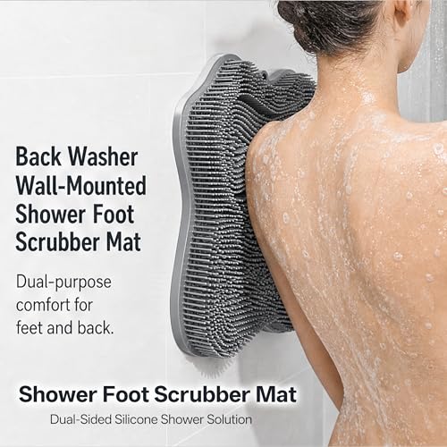 Shower Foot Scrubber Mat, Wall-Mounted, 11.8 x 11 in, 1 Pack | Foot Scrubber in Shower for Deep Cleaning & Exfoliation. Suction cups support floor foot care and wall back scrubbing. - color: Pink