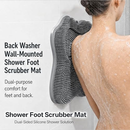 Shower Foot Scrubber Mat, Wall-Mounted, 11.8 x 11 in, 1 Pack | Foot Scrubber in Shower for Deep Cleaning & Exfoliation. Suction cups support floor foot care and wall back scrubbing. - color: Pink
