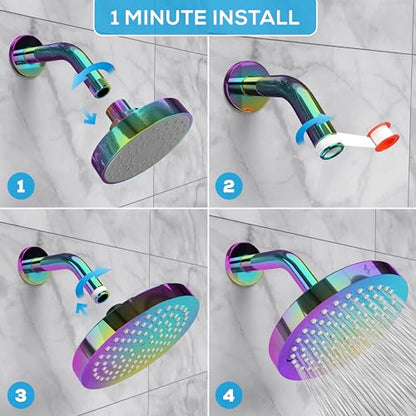 SparkPod Rain Shower Head, 6 Inch Round, Radiant Rainbow Finish | High Pressure Shower Heads, 90 Nozzles, Adjustable Showerhead, No Tools Needed, Universal Connection - color: Radiant Rainbow, style: 6 Inch Round