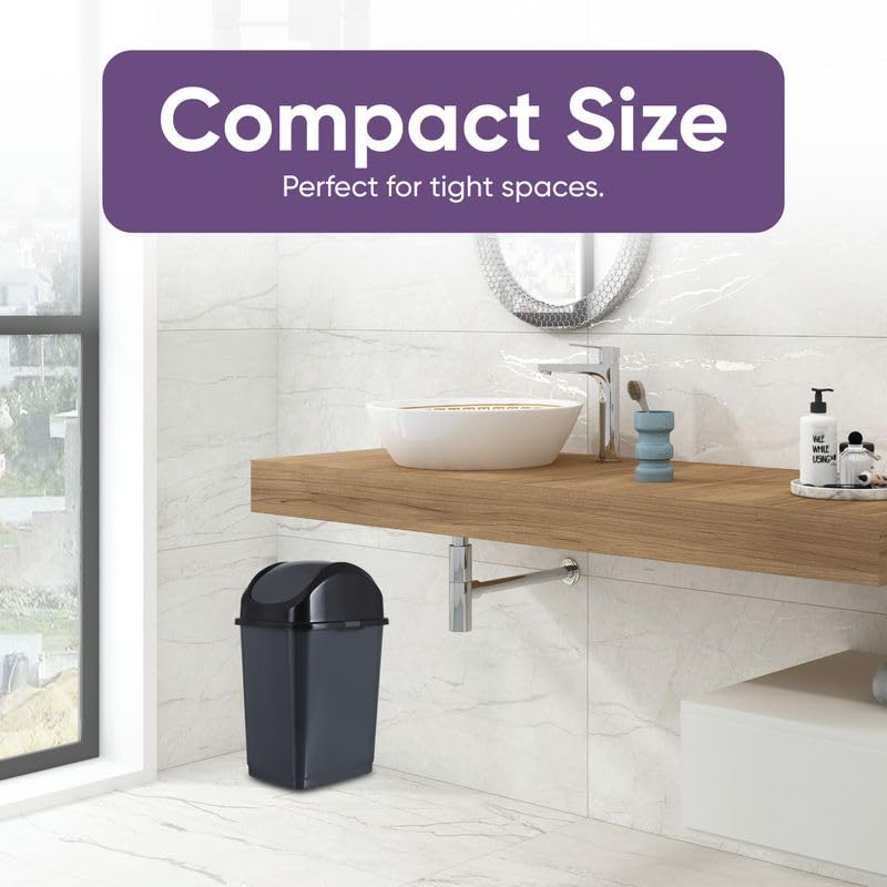 Superio Kitchen Trash Can with Swing Top Lid 9 Gallon Slim Waste Bin 37 Qt Sturdy Plastic Garbage Can Medium Recycling Bin for Office, Bathroom, Under Counter, Dorm, Bedroom (Dark Grey) - size: 9 Gallon, style: 1 Pack