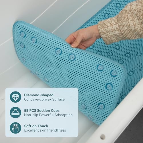 Bathtub Mat Non Slip, Soft Foam Bath Mat for Tub, Bathtub Mat with Drain Holes, Suction Cups Shower Mat (Blue, 36''X17'') - color: Blue