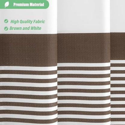 Dynamene Extra Long Shower Curtains, 84 Inches Long Farmhouse Boho Striped Fabric Tassel Shower Curtains for Bathroom, Tall Bohemian Textured Cloth Shower Curtain Set with Hooks, Brown, 72x84 - color: Brown, size: 72"W x 84"L (Pack of 1)