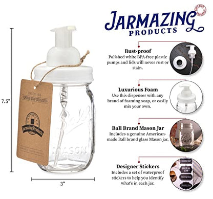 Mason Jar Foaming Soap Dispenser – White – with 16 Ounce Ball Mason Jar - Two Pack! - color: Ball Jar, White, size: 2 Pack