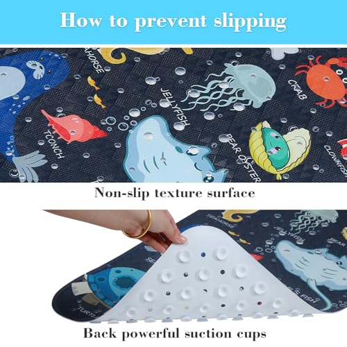 Secopad Bathtub Mat Non Slip, Cute Tub Mat, 40" x 16", Navy Sea Animals | Rectangular, Anti-Slip, Machine Washable, with Drain Holes and Suction Cups,For Bathtub and Shower Floor, for Toddler & Kids - color: Navy Sea Animals