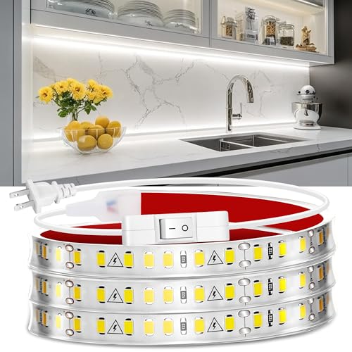 maylit 48 Inch Plug-in Under Cabinet LED Light | Ultra-bright 6000K Cool White Light Bar for Kitchen Cabinets, Counters, Workbenches, Desks, Closets and Shelves - color: Cool White, size: 48in