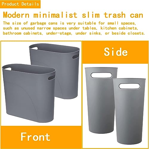 2 Pack Slim Waste Basket 3.2 Gallon/12 L Office Trash Can Narrow Garbage Container Bin with Handles, Small Narrow Trash Can for Office, Home and Narrow Spaces, Grey - color: Grey