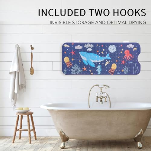 PRATIQUE Kids Bath Mat for Tub Non Slip，40 X 16 Inch Extra Long Kids Bathtub Mat Ocean Bathtub Shower Mat Safety Anti Slip with Suction Cups and Drain Holes, Machine Washable(Dark Bule Whale) - color: Bule