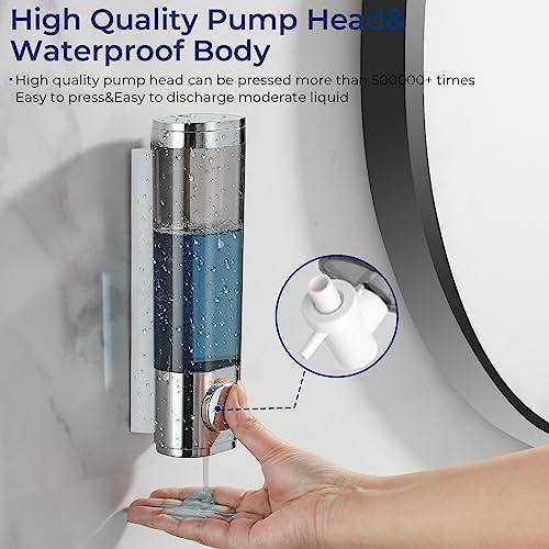 Pollock Pollock Shampoo and Conditioner Dispenser Wall Mounted | Shower Soap Dispenser 2 Chamber No Drill, Shampoo Dispenser for Shower, Body Wash Dispenser for Bathroom, Large Capacity - color: Silver Dg1 Chamber