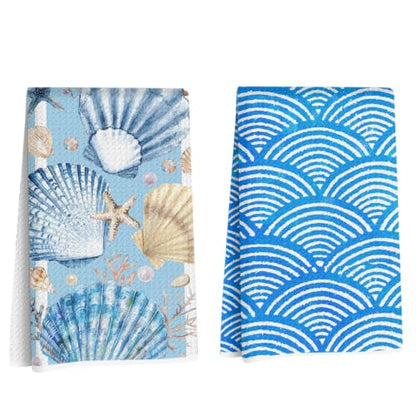 ZHAMEN 2 Pcs Seashells Waffle Kitchen Towel Soft Absorbent Hand Tea Towels - color: Multi 1570