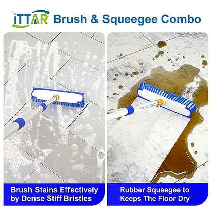 55" Extendable Floor Scrub Brush, 12" Wide Heavy-Duty 2-in-1 Scrub & Squeegee Deck Brush for Tile Grout Shower Floor, Kitchen, Restaurant, Patio & Garage Cleaning - color: Blue&white