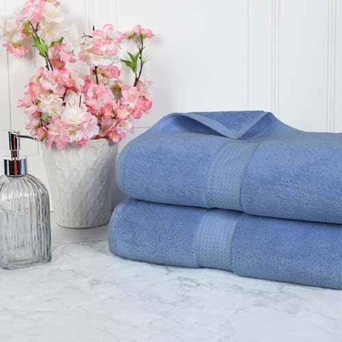 SUPERIOR Egyptian Cotton Pile Plush Bath Sheet, 2 Piece Set, Denim Blue | Highly Absorbent, Ultra Soft Luxury 800 GSM Towel Set for Bathroom, Shower, Hotel Essentials Oversize Plush Madeline Towels - color: Denim Blue, size: Bath Sheet 2-Pack