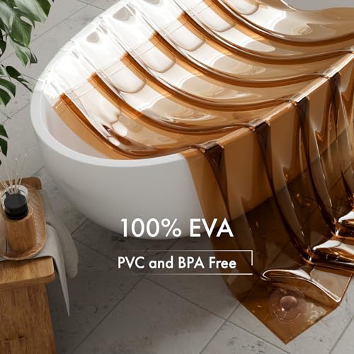AmazerBath 100% EVA Shower Curtain Liner, 72 x 72 Inches Heavy Duty Shower Curtain and Liner 2-in-1 with 3 Clear Stones and 12 Brass Grommets, Color Block Soft Shower Liner - Clear & Amber - color: Rainbow Flip Caramel Latte