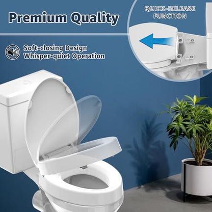 Huttdmel Raised Toilet Seat Elongated 18.5'' for Seniors – Soft Close, Quick Release & Connect, Sturdy PP Material, Won’t Loosen, Ideal for Elderly & Limited Mobility, White - size: Raised Seat Only & Essential