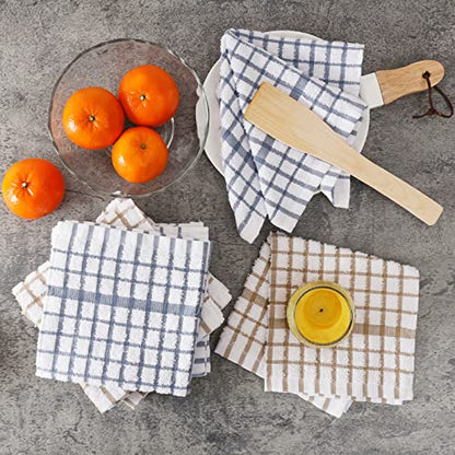 Egles 8 Packs Kitchen Dishcloths, 100% Cotton Dish Cloths 12 x 12 Inch | with Hanging Loop, Terry Dish Towel Set, Quick Drying and Absorbent - color: Grey & Khaki, size: 12"x12" - 8 pcs