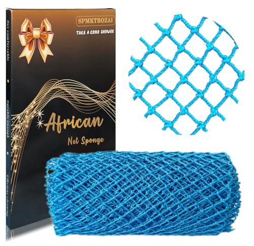 SPMKTBOZAI African Net Sponge Authentic, Exfoliating Net for Body Back | African Net Sponge with Knots| Long Stretch| African Net for Sensitive Skin| Durable & Quick Dry| Daily Use| Sky Blue - color: Sky Blue