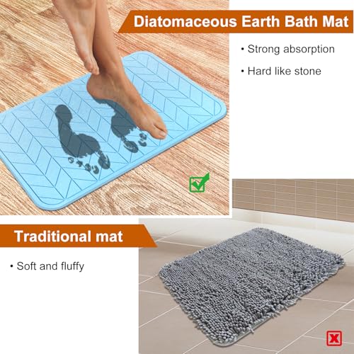 JUERLEN 2 Pack Diatomaceous Earth Shower Mat, Stone Bath Mat, Nonslip Super Absorbent Fast-Drying Hard Bath Mat for Bathroom Shower Floor, 24 x 16 inch, Bule Arrow Design - color: Bule