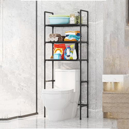 3-Tier Over The Toilet Storage, Space Saver Stainless Steel Bathroom Shelves, Freestanding Above Over Toilet Storage Shelf for Bathroom - color: Black