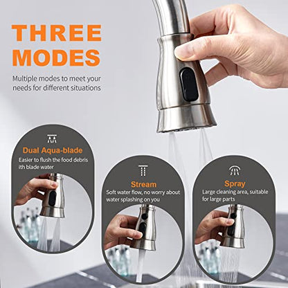 TIORIY Pull Down Kitchen Sink Faucet Spray Head Replacement with 15 Adapters, 3 Function Kitchen Faucet Spray Nozzle, Kitchen Faucet Sprayer Head Attachment, Brushed Nickel - color: Brushed Nickel