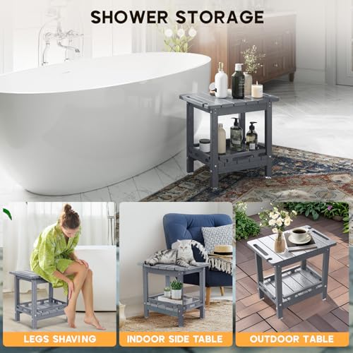 NALONE Shower Bench, HDPE Shower Stool for Shaving Legs with Handle (Grey) | Indoor and Outdoor Use, All Weather and Long Last, Perfect for Inside Shower - size: Grey