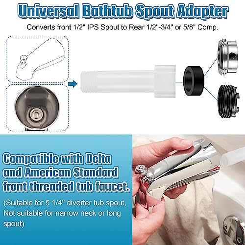 Dreyoo Four in One Tub Spout Adapter, Tub Spout Slip on Adapter | Threaded Bathtub Faucet Adapter Slip Fit for Copper, Compatible with 1/2"Copper Pipe, 1/2"and 3/4"Pipe Thread