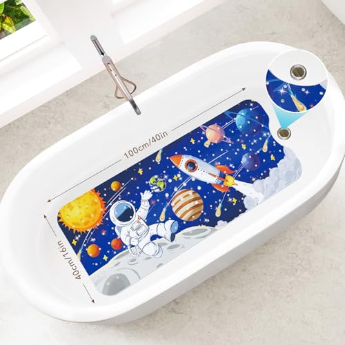 SHUCHING Baby Bath Mat for Tub Non Slip-40x16 Inch, Space Astronaut | Bathtub Mat for Kids & Toddler Mold Free, Long Shower Mat for Inside Shower with Suction Cup, Machine Washable - color: Space