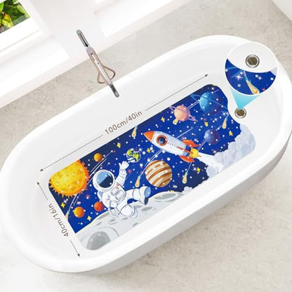 SHUCHING Baby Bath Mat for Tub Non Slip-40x16 Inch, Space Astronaut | Bathtub Mat for Kids & Toddler Mold Free, Long Shower Mat for Inside Shower with Suction Cup, Machine Washable - color: Space