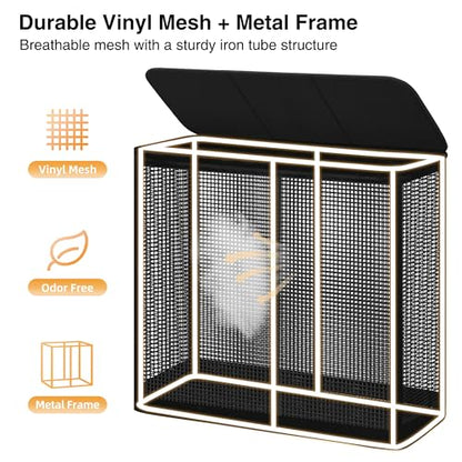 STO STO Laundry Hamper 3 Section with Lid, 180L Large 3 Compartment Laundry Sorter, Laundry Basket with Removable Washable Liner Bag, Breathable Clothes Hamper for Bedroom Bathroom Laundry Room Closet - size: 3-Section