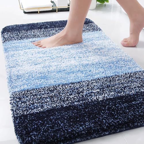 Arotive Microfiber Bathroom Rugs, Shaggy Soft and Absorbent Bath Rug, Thick Plush Machine Washable Dry Bath Mats for Bathroom, Tub and Shower, 34x21, Blue, Rectangular - color: Blue, size: 34" X 21"