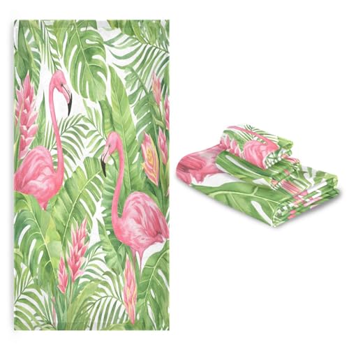 ALAZA Towel Bathroom Sets, Pink Flamingo Tropical Leaves On White Towels 3-Piece 1 Bath Towel 1 Washcloth 1 Hand Towel, Bath Towel Set of 3 Soft Multifuntion for Home Kitchen Hotel Gym Swim Spa - color: Multi01