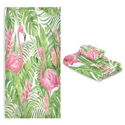 ALAZA Towel Bathroom Sets, Pink Flamingo Tropical Leaves On White Towels 3-Piece 1 Bath Towel 1 Washcloth 1 Hand Towel, Bath Towel Set of 3 Soft Multifuntion for Home Kitchen Hotel Gym Swim Spa - color: Multi01
