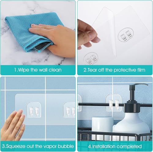 Lae Nuvole Shower Caddy Adhesive Straps, No Drilling, Clear PC, 4 Pack | 2.36x5.51 inch Waterproof replacement hooks for shower shelf, soap holder, or kitchen rack, sticks to tile, glass, marble - size: 2.36x5.51 inch