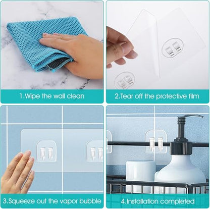 Lae Nuvole Shower Caddy Adhesive Straps, No Drilling, Clear PC, 4 Pack | 2.36x5.51 inch Waterproof replacement hooks for shower shelf, soap holder, or kitchen rack, sticks to tile, glass, marble - size: 2.36x5.51 inch