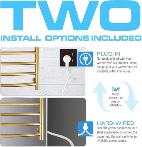 Luxury 10 Bars Gold Towel Warmer Wall Mount Electric Plug-in/Hardwired Heated Towel Rack, Heated Towel Drying Rack with Timer & Temperature Multi-Level Adjustable (Brushed Gold, 10 Bars) - color: Brushed Gold, size: 10 Bars