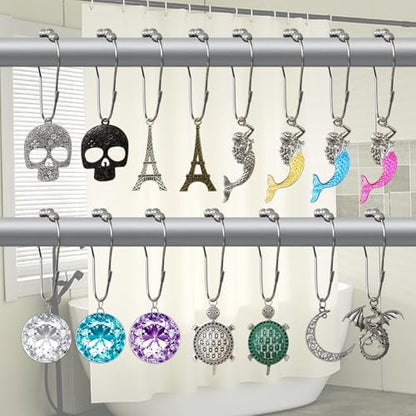 Skull Shower Curtain Hooks Decorative Rings for Bathroom Halloween Skeleton Bath Decor Stainless Steel Rustproof Shower Hanger Pack of 12 (Silver) - size: Skull