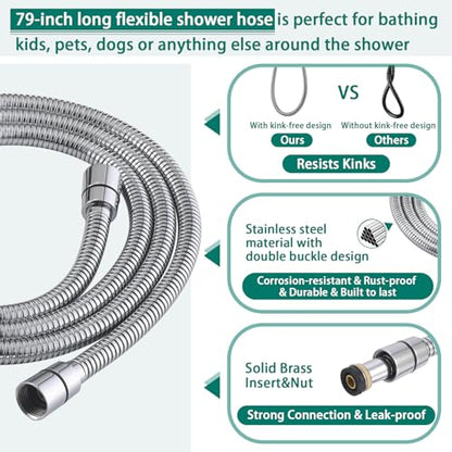 Handheld Shower Head with Slide Bar Combo, 6 Settings Handheld Shower with ON/OFF Pause Switch, Adjustable Height 27.5" Long Slide Bar, Round Wall Supply Elbow and 6.6ft Shower Hose, Chrome - color: Chrome