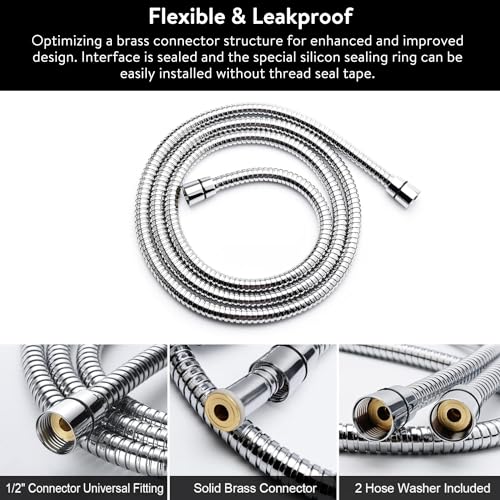 Shower Hose & Holder for Handhelds, 79" Extra Long Shower Hose, Built-in Explosion-Proof Braided Mesh Anti-leakage, 304 Stainless Steel Chrome Plated, with Shower Head Holder (chrome) - color: Chrome