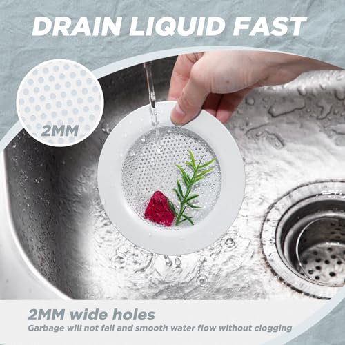 2 Pcs Sink Strainer Stainless Steel Kitchen Sink Drain Strainer Basket Cover Mesh Hair Food Catcher, Large Wide Rim of 4.4 Diameter(Porcelain White) - color: Porcelain White