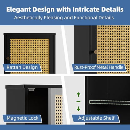HITNET Wall Cabinet, Rattan Medicine Cabinet Over the Toilet with Adjustable Shelf, Space Saving Bathroom Hanging Storage for Small Space, Black - color: Black