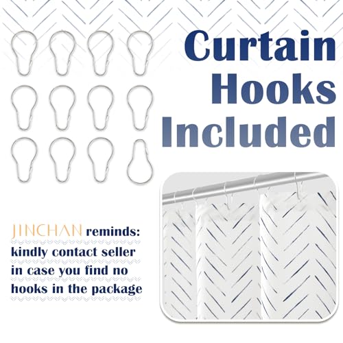 jinchan Blue and White Shower Curtain Inky Herringbone Chevron Zig Zag Waterproof Fabric Modern Farmhouse Shower Curtains for Bathroom with 12 Hooks 70x72 Inches - color: Inky Blue, size: 70"W x 72"L (Pack of 1)