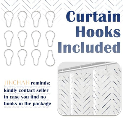 jinchan Blue and White Shower Curtain Inky Herringbone Chevron Zig Zag Waterproof Fabric Modern Farmhouse Shower Curtains for Bathroom with 12 Hooks 70x72 Inches - color: Inky Blue, size: 70"W x 72"L (Pack of 1)