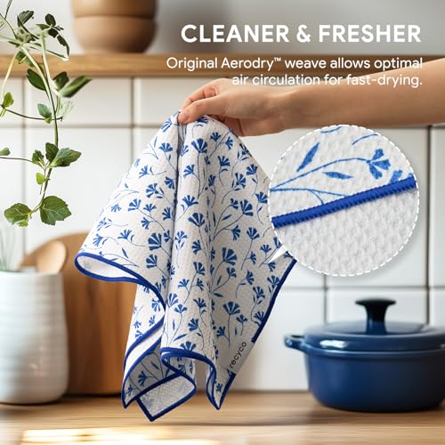 RECYCO Waffle Kitchen Towel Set of 2 - Quick Dry Microfiber Sustainable Dish Towels - Ultra Absorbent Reusable Cleaning Tea Towels - Lightweight Hand Towels,16”x 28”, Coastal Bliss - color: Coastal Bliss
