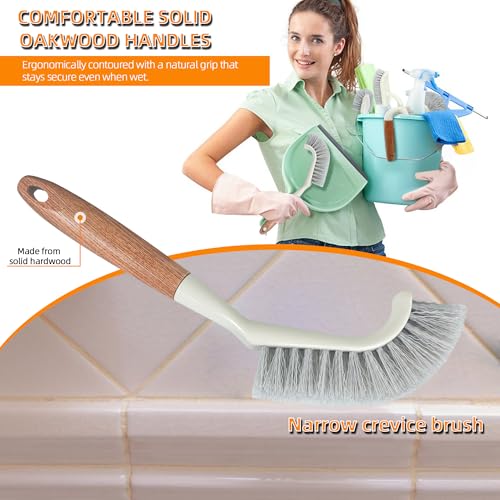 5-Pack Heavy Duty Scrub Brushes Set with Wooden Handles | Multi-Surface Scrubber for Kitchen,Bathroom,Tile & Grout,Includes Spherical,Triangle,Square & Dish Brush for Stubborn Stains