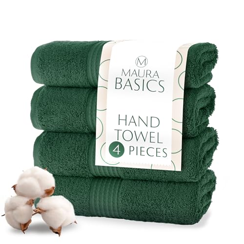 MAURA Basics Hand Towels for Bathroom with Hanging Hook Loops. Soft, Durable, Long Lasting and Absorbent Hand Towel Sets for Bathroom, American Standard Size 16"x28", Hunter Green - color: Midnight Green, size: Hand Towel (4-Pack)
