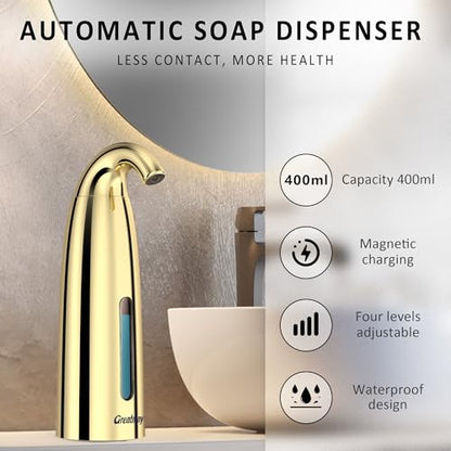 Convenient Automatic Soap Dispenser,4 Adjustable Levels Touchless Hand Sanitizer Pump with Infrared Sensor, Countertop Electric Dispenser for Bathroom,Kitchen - color: Polished Brass
