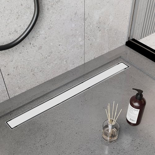 48 Inch Linear Drain Shower Drain Brushed Floor Drain with Removable SUS304 Stainless Steel CUPC Certificate and 2-in-1 Tile Insert Grate Cover - color: Brushed, size: 48inch