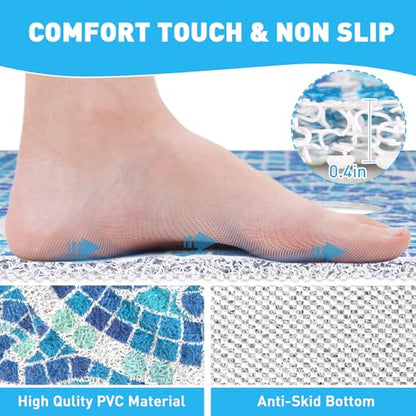 Square Shower Mat Non Slip: 24 x 24 Inch Soft Loofah Shower Stall Mat with Center Drain Hole - Secure Stand Up Shower Grip Pad for Inside Shower - color: Blue Mosaic, size: 24" x 24" (Square)